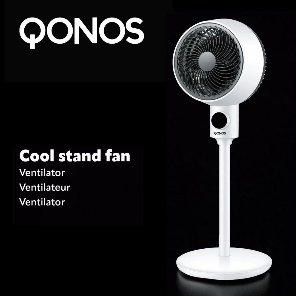 QONOS Q1124595 QONOS COOL STAND FAN – Staande Ventilator met Afstandsbediening, Timer en Oscillatie – 35W – 86 cm