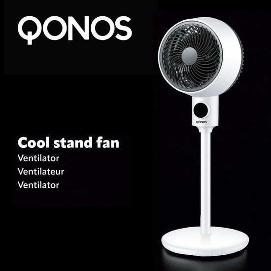 Krachtige staande ventilator QONOS COOL met 3 snelheden, afstandsbediening, 70° oscillatie, timer 7,5 uur, 35W wit