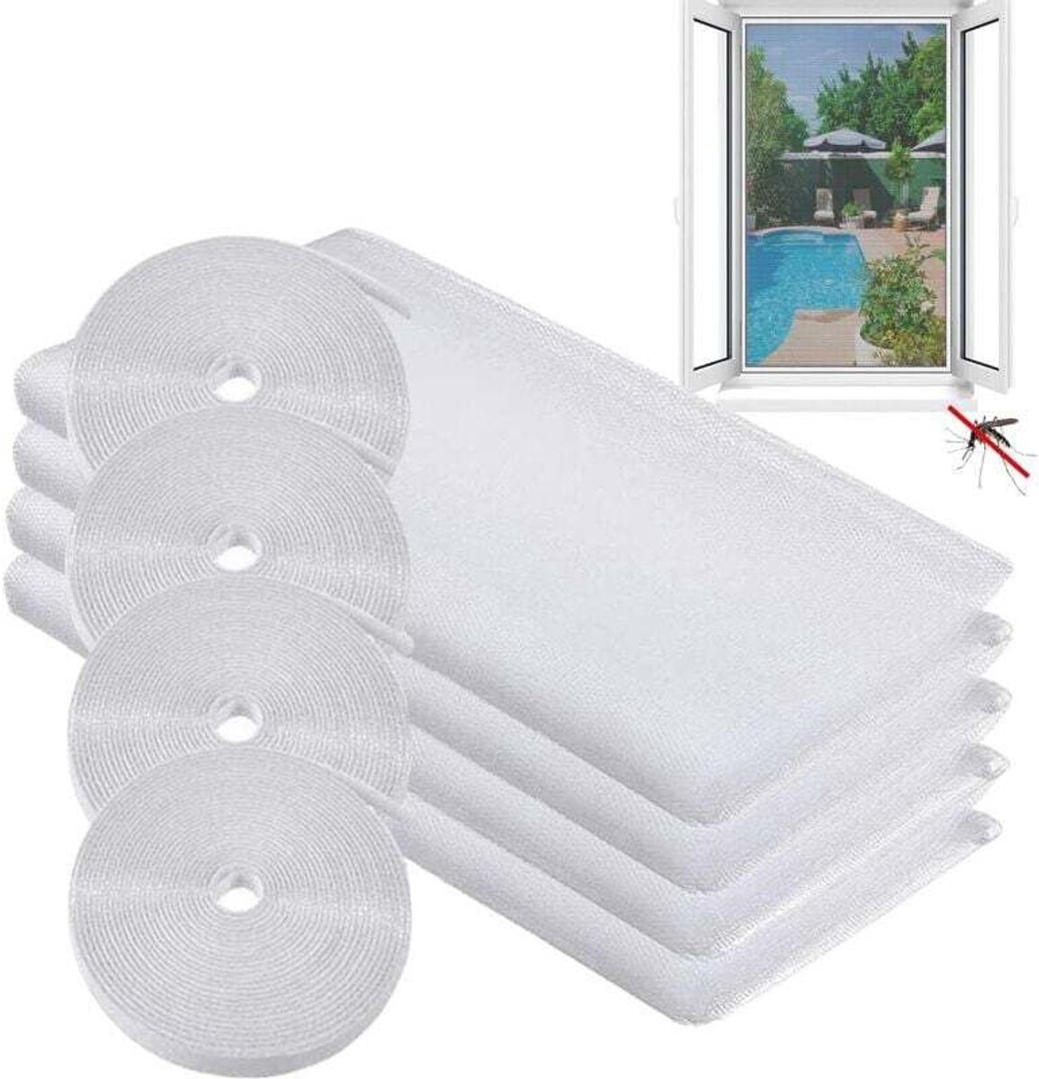 Raamhor/muggenhor, insectenwerend gaas, geschikt voor 4 rollen tape, insecten- en muggenwerend, 1,3 m x 1,5 m