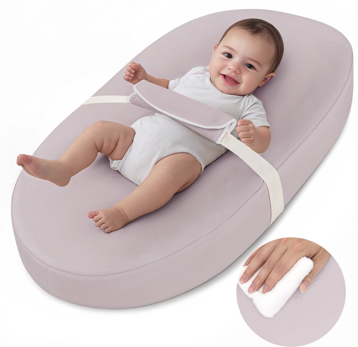 COMOMY Verschoningsmat met Waterdichte PU Hoes - Antislip Bodem - Draagbaar - Voor Commode & Luierwissel - Lichtpaars