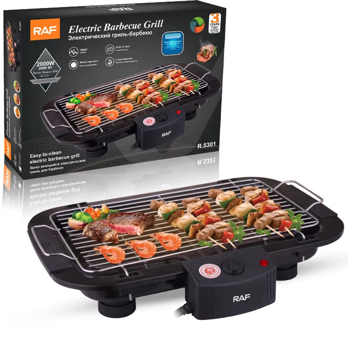 Elektrische Grillplaat Teppanyaki Bakplaat Tafelgrill 6 personen Regelbare thermostaat Geschikt voor thuisfeesten kamperen en binnenbarbecue Zwart