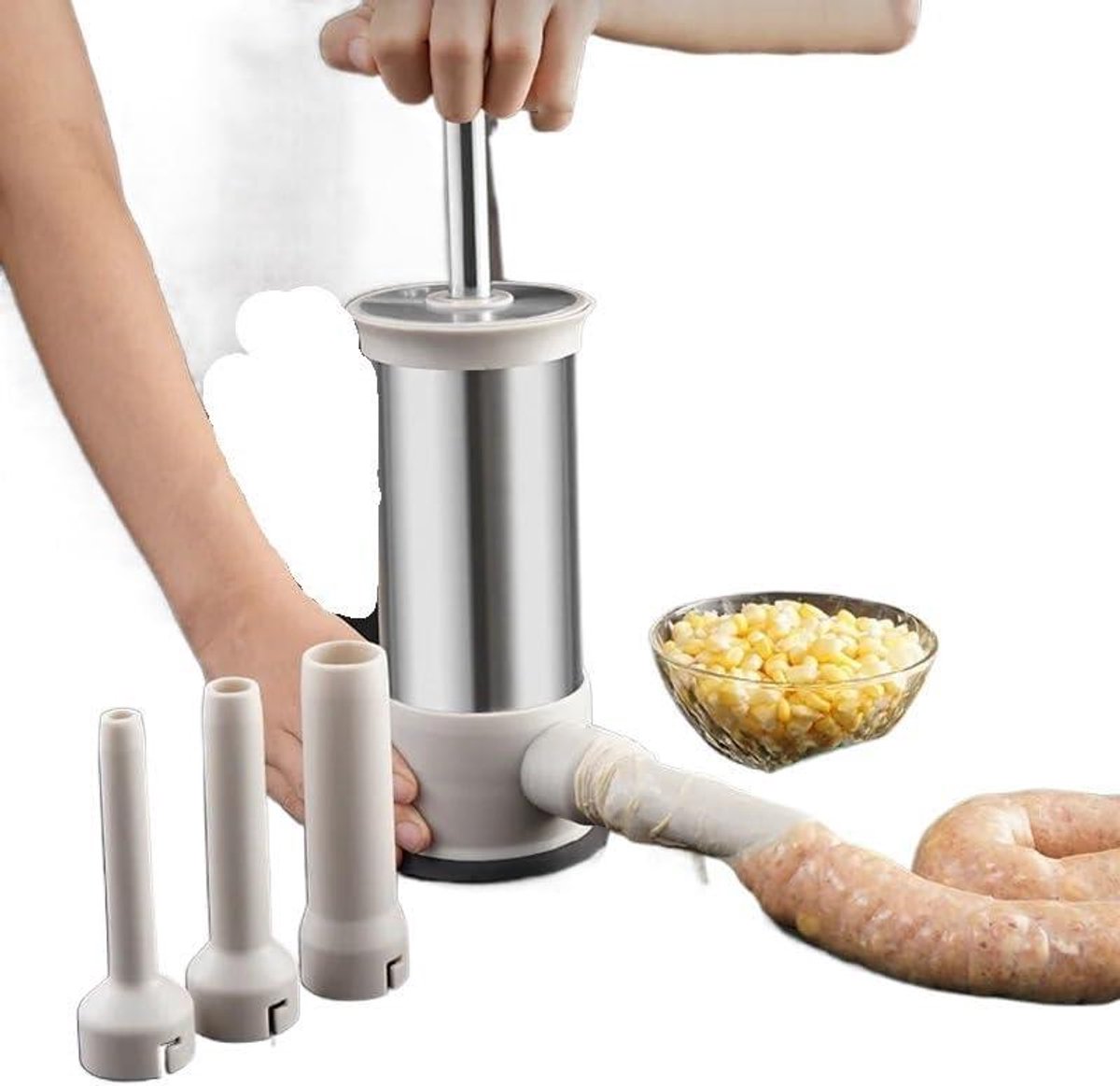 Worst Maker - Vlees Vuller - Zelf Worst Maken - Horizontaal Ontwerp - 800 Gram - Metaal