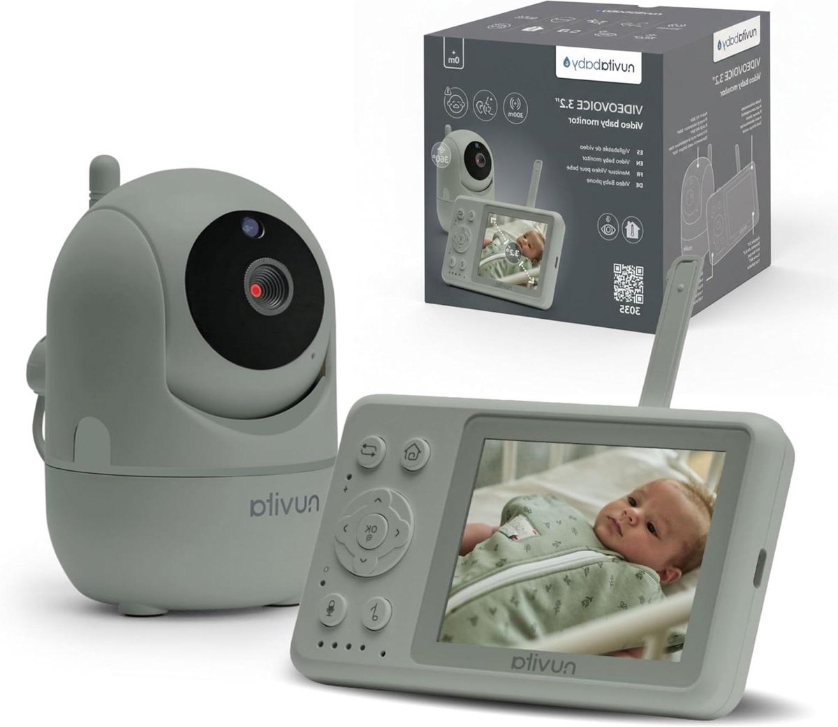 Videobabyfoon - Babycamera Monitor - Baby Bewaken - 360 Graden Camera - 300 Meter Bereik - Wit