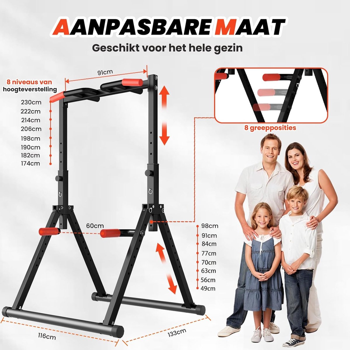 TitanCore Elite Power Tower Opvouwbaar Fitness Station met Pull-Up Bar, Dip Station, Verstelbare Hoogte 125 x 116,1 x 230 cm, Multifunctioneel Krachttrainingsapparaat voor Thuisgym met Driehoekige Stabiele Constructie Zwart