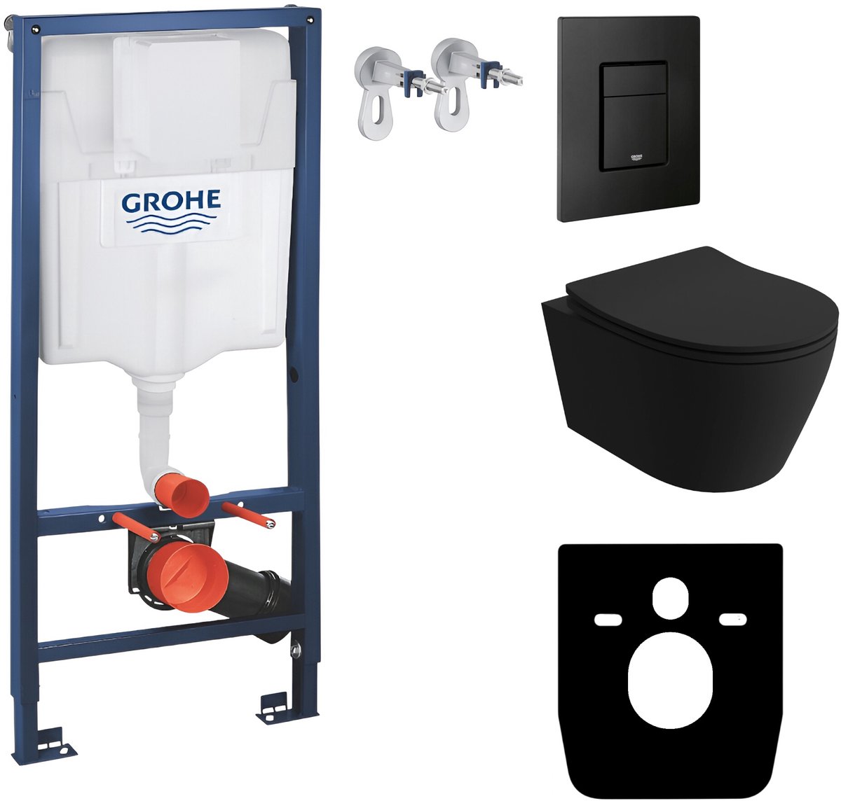 GROHE Solido Toiletset - Wandcloset PRAIA BLACK - Mat Zwart - Randloos - Bedieningsplaat EVEN Zwart - 3in1