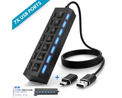 Boncy® Premium USB Hub – 7 Poorten met Aan/Uit Switch – USB Splitter Inclusief USB-C Converter – USB Hub 3.0 / 2.0 met LED Indicator – 7x USB-A – Voor Laptop & PC