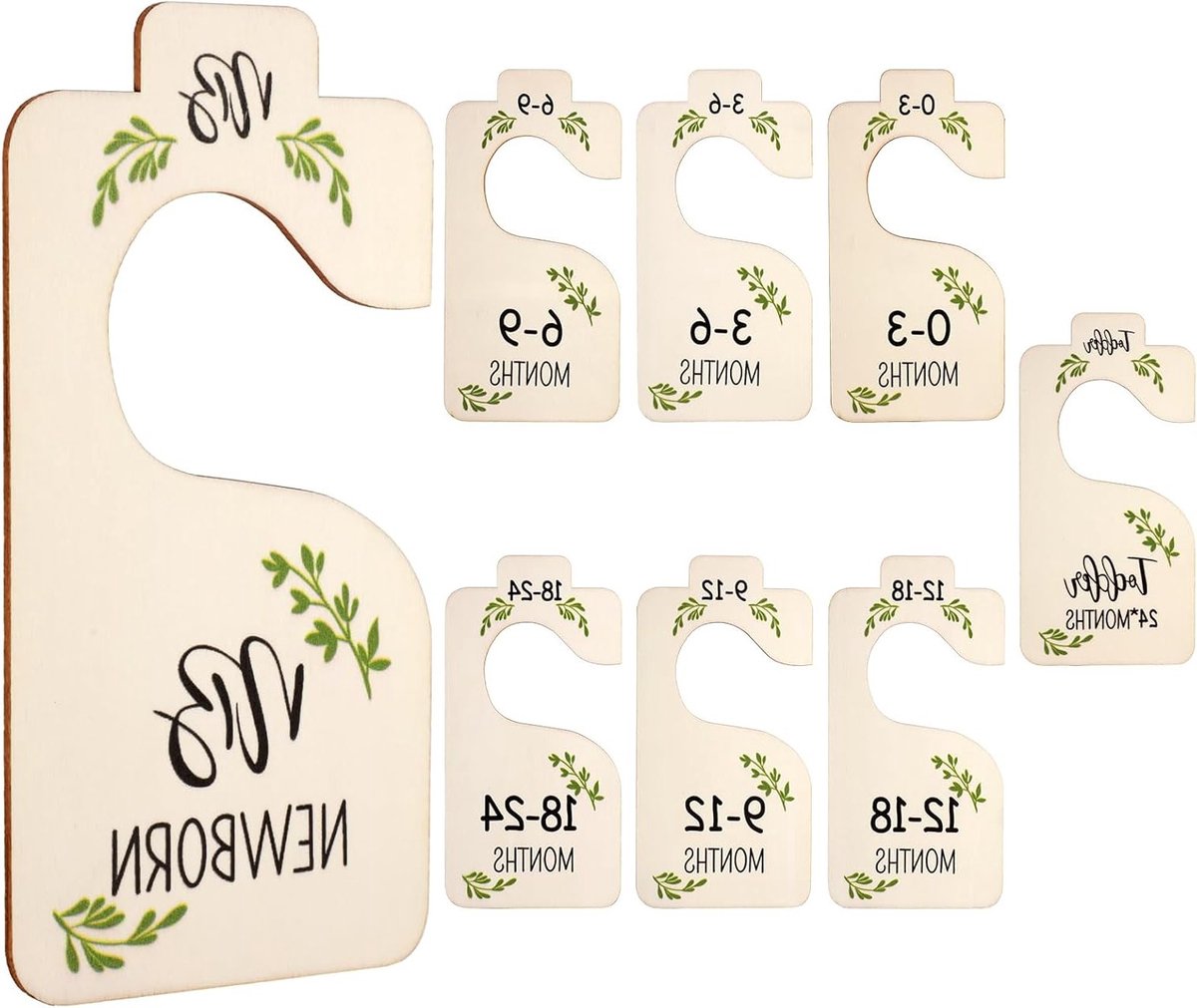 8 Stuks Houten Kledingverdeler voor Baby, Dubbelzijdige Organizer voor Babykleding van Pasgeboren tot 24 Maanden, Ideaal voor Babykamer Decoratie en Organisatie