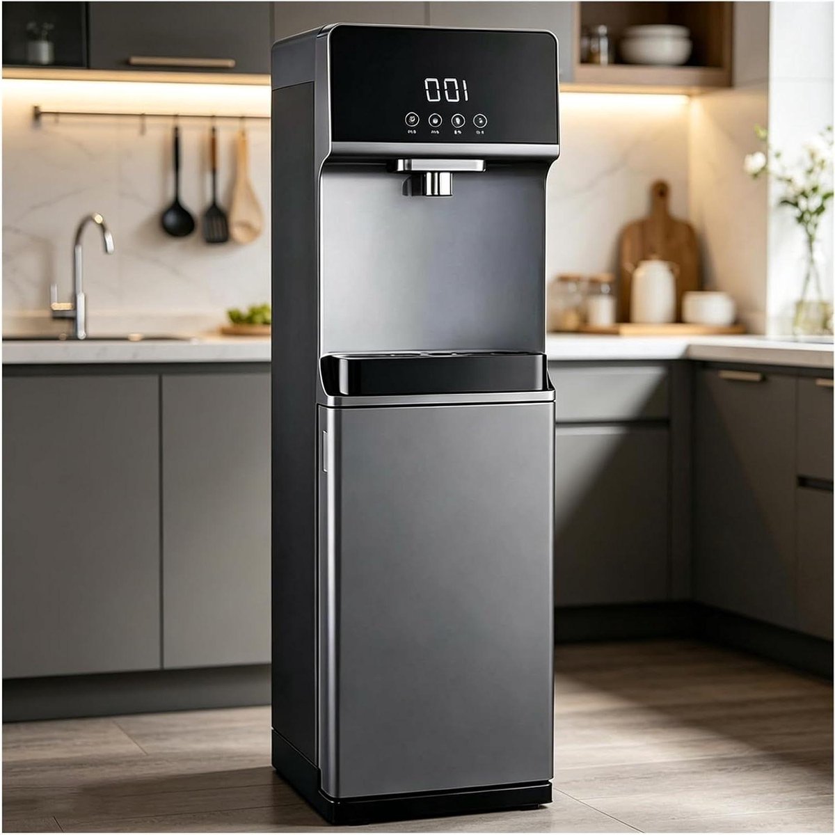 Waterdispenser Vrijstaand - Waterkoeler Koud Warm - Direct Drinkwater - Snelle Verwarming 3 Seconden - 1020 mm Hoog - Grijs