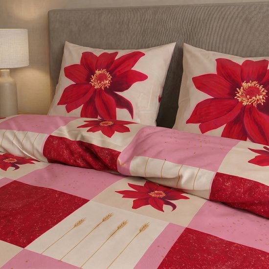 SENZATIONE 100% Katoen Percaline Dekbedovertrek 200x200/220-2x60x70 cm MARISOL ROOD van SENZATIONE — afbeelding 3