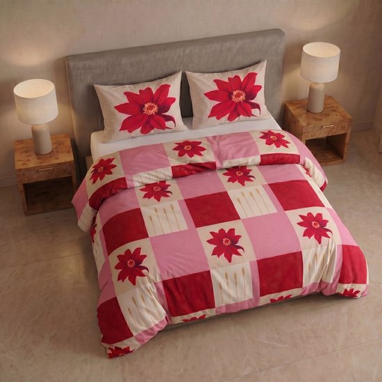 SENZATIONE 100% Katoen Percaline Dekbedovertrek 200x200/220-2x60x70 cm MARISOL ROOD van SENZATIONE — afbeelding 2