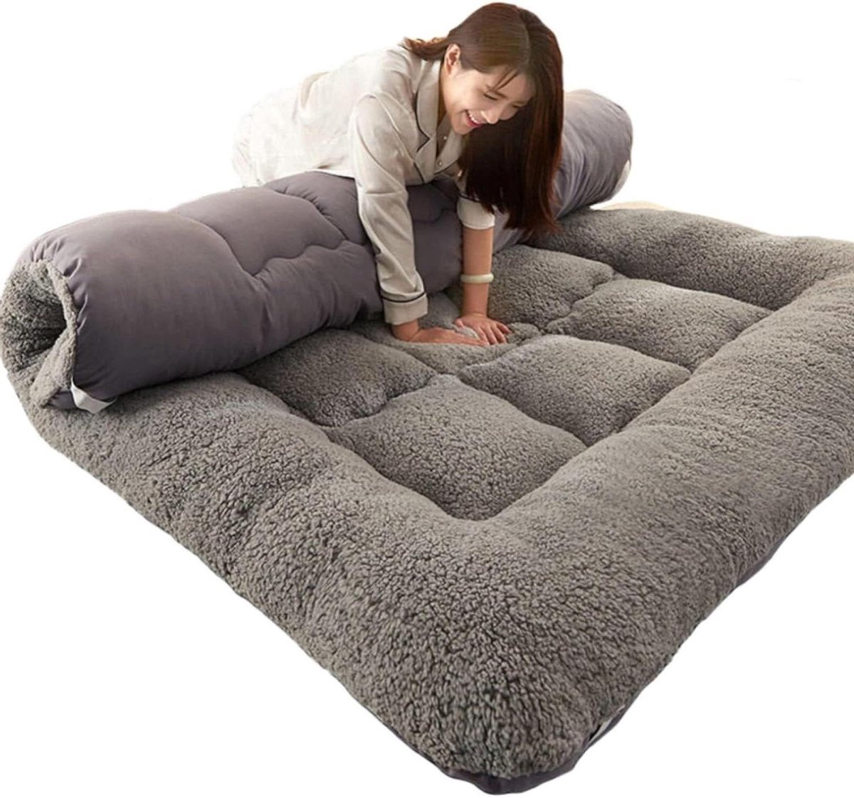 Dikke Matras - Draagbare Futon - Comfortabel Slapen - Ademend Vochtafvoerend - 90 x 200 cm - Grijs