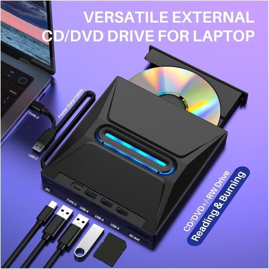 Externe Schijf - Optische Drive - Schijven Lezen - Met Kaartlezer - 2 MB Cache - Zwart — afbeelding 3