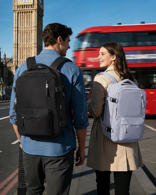 Reisrugzak - Handbagage Tas - Vliegen Zonder Koffers - Inclusief Vacuümpomp - 40x20x25 cm - Grijs Paars — afbeelding 5