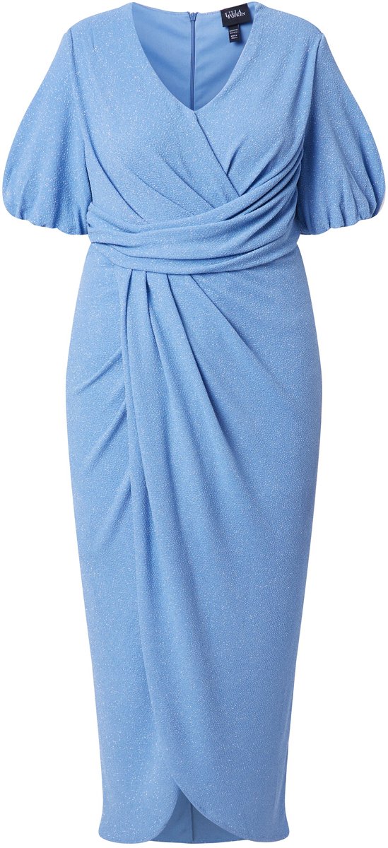 Ulla Popken - Dames - Maxi-jurk wikkellook V-hals korte ballonmouwen - Middenblauw - Maat 50