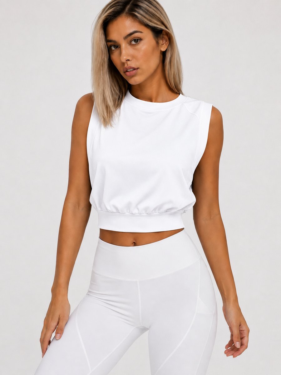 SparkNine Rebel top - loszittend - met tailleband - L - wit - mouwloos - crop top - casual top - stijlvol & ademend