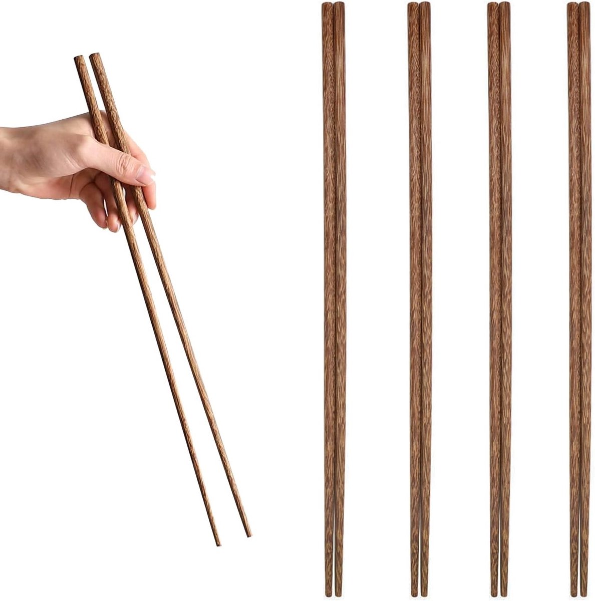 Houten Lange Chopsticks voor Hot Pot en Roosteren - 4 Paar van 38 cm - Ideaal voor Koken en Aziatische Gerechten
