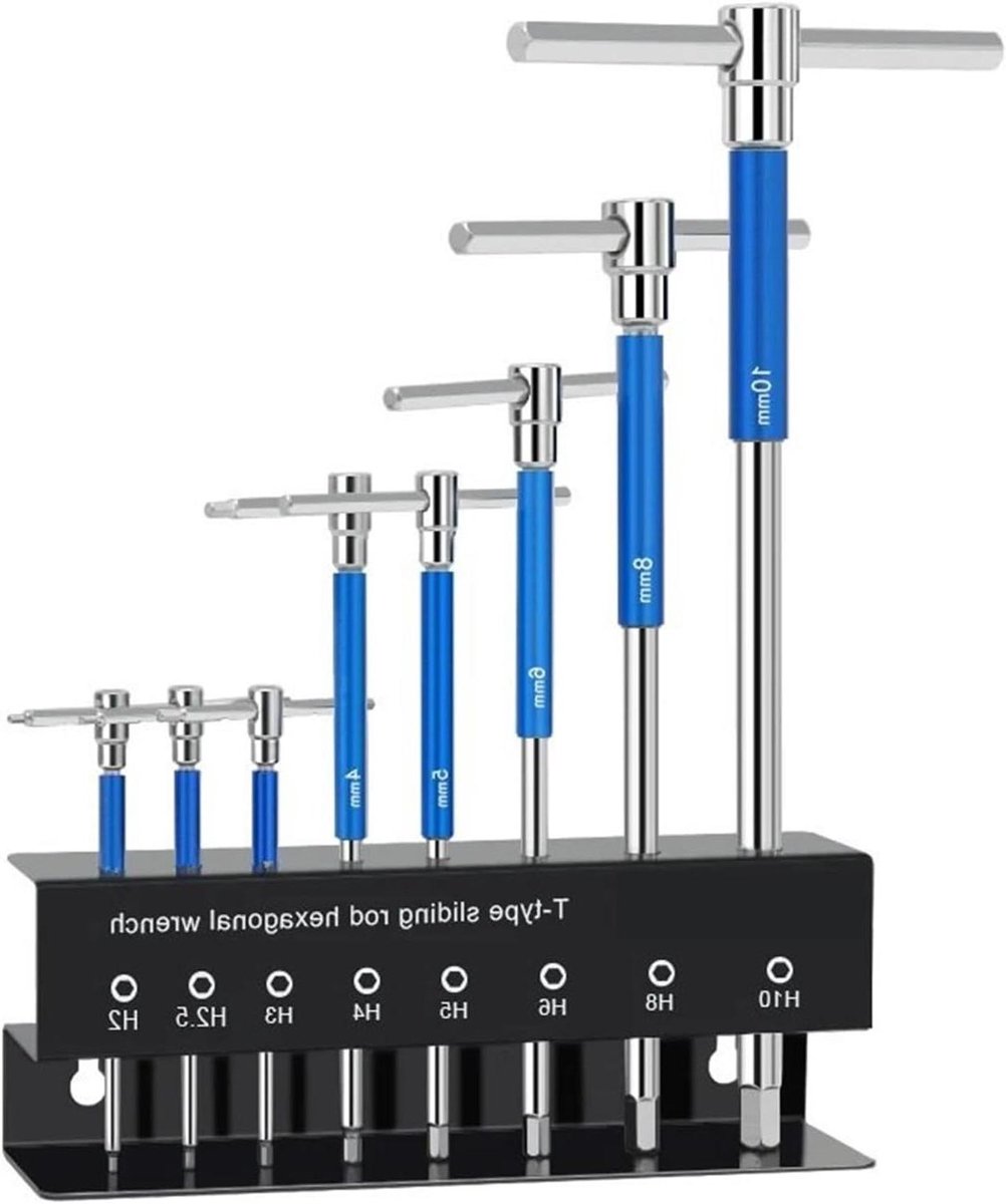 Inbussleutel T-vorm - Momentsleutel Ratelsleutel - Reparatie Onderhoud - Verlengde Schuifstang - 2-10mm - Blauw