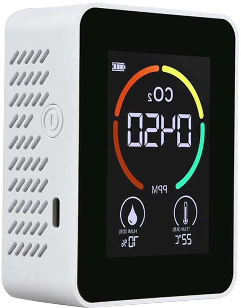 Luchtkwaliteitsmeter - CO2 detector Vochtigheidsmeter - Binnenklimaat Meten - Hoge Precisie Sensoren - 400-5000 ppm - Wit