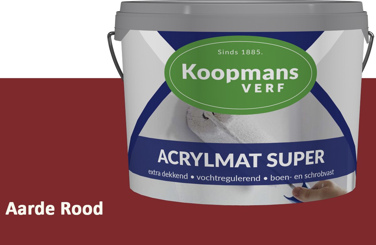 Koopmans Acrylmat Super Matte Muurverf – Professionele Binnenmuurverf en Buitenmuurverf – Reukarm en Afwasbaar – Aarde Rood – 5 liter