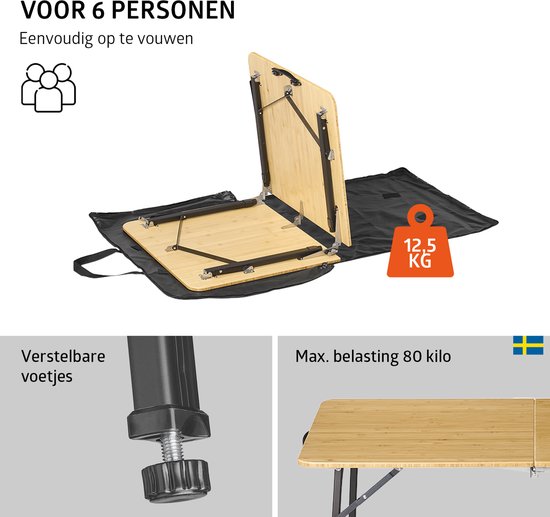 Campout Campingtafel - 120 x 70 cm - Inklapbare Tuintafel - Opvouwbare Camping Tafel - Vouwtafel - Klaptafel - 6 personen - Hoogte Verstelbaar - Inclusief Handvat - Bamboe van Campout — afbeelding 2