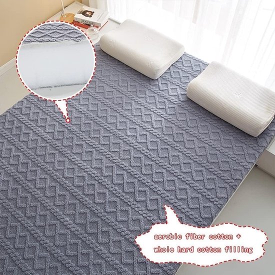 Vloer Matras - Opvouwbaar Slaapmat - Comfortabel Slapen - Ademend Katoen - 4 cm Dik - Grijs — afbeelding 4