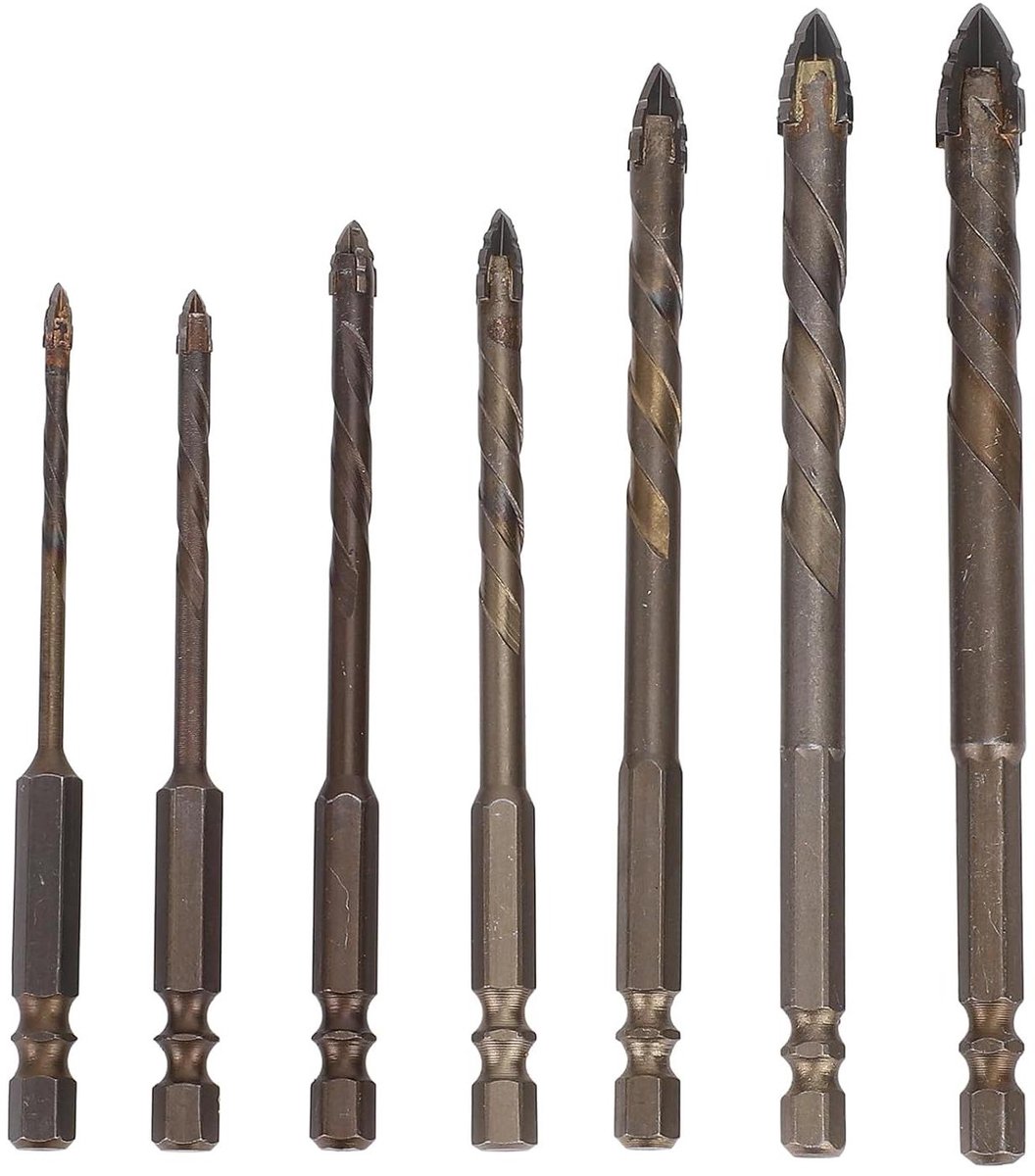 Steenborenset 7-delig - Boorbitjes set - Boren in steen - Ti-gecoate hardmetalen punten - 3 mm tot 12 mm - Zilverkleurig