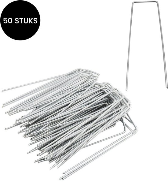 Set van 50 metalen U-vormige grondpennen.