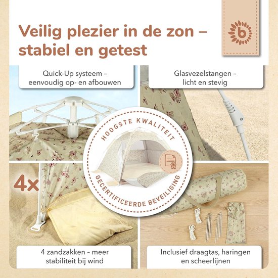 Strandtent Pop-up - Zonnetent Schuilplek - Strand Bescherming - Quick-Up Systeem - XXL - Vintage Flowers — afbeelding 5