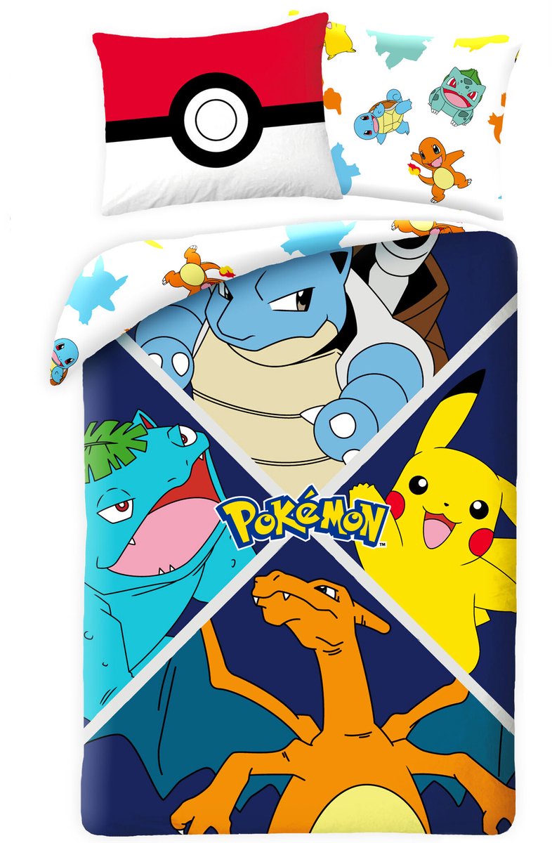 Pokémon Dekbedovertrek Charizard, Venusaur, Blastoise & Pikachu 140 x 200 cm (70 x 90 cm)