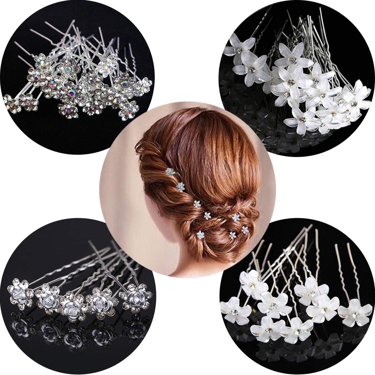Dailygoody - Bruids haarspelden - Bruiloft haaraccessoires - 20 stuks - U-vormige diamanten haarspelden - Voor vrouwen en meisjes - Witte diamant roos