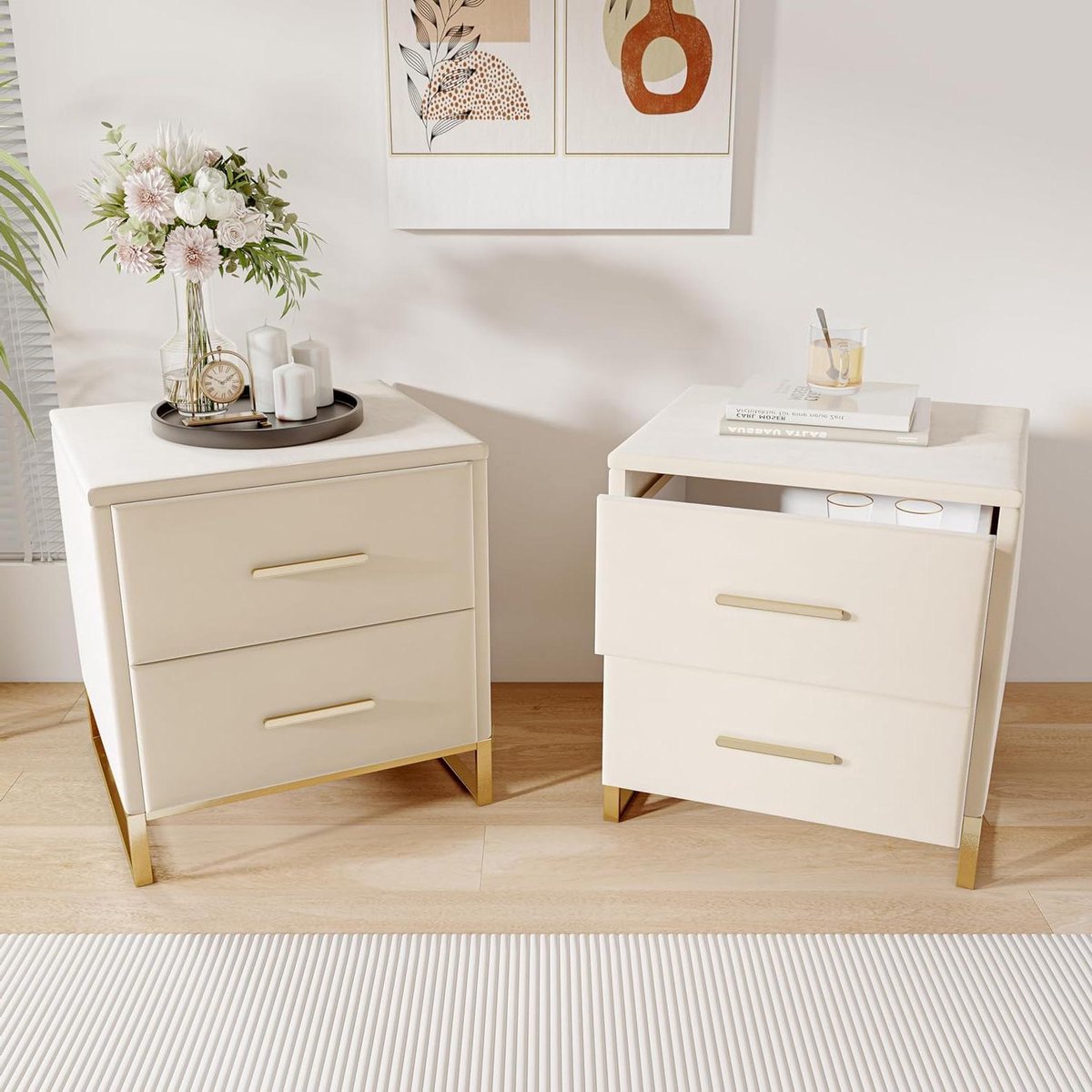 Nachtkastje set - Ladekast meubel - Opbergen slaapkamer - Zacht fluweel design - 40 x 40 x 50 cm