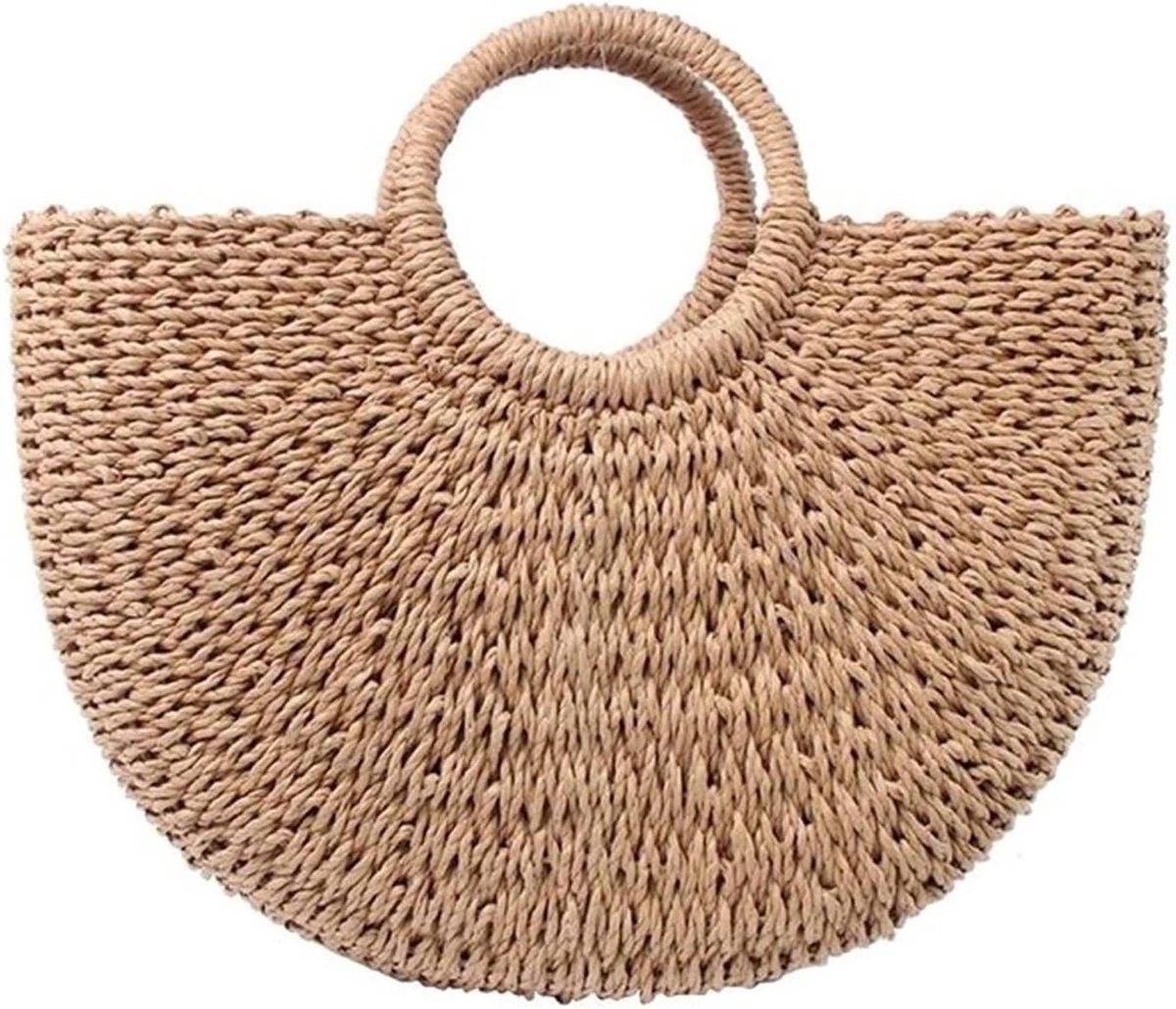Rieten Tas - Strandtas Boho - Zomerse Uitjes - Handgeweven Design - One Size - Bruin