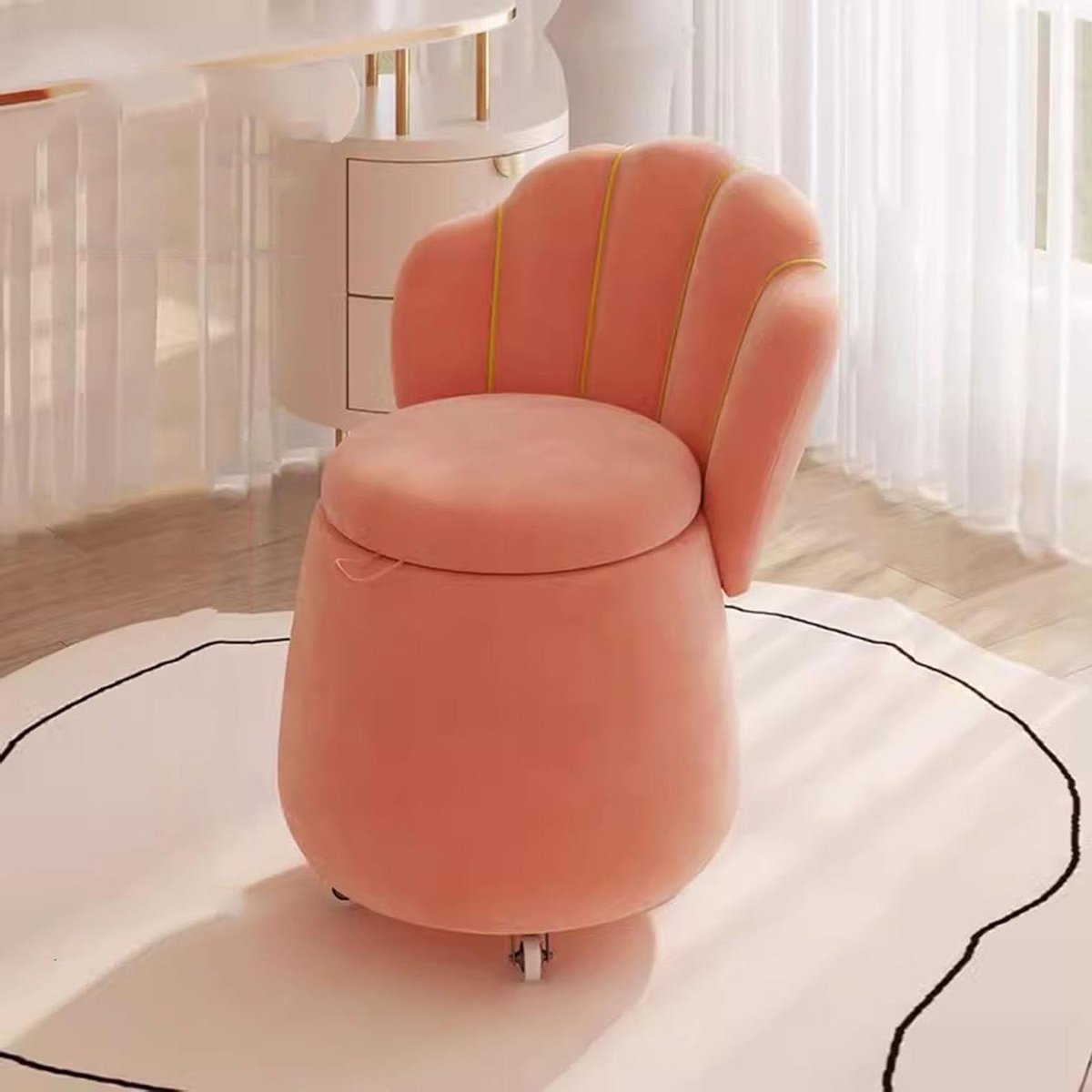 Opberg Poef - Zitkruk met Hoge Rug - Ruimte Organiseren - Fluwelen Bekleding - 60cm Hoog - Oranje