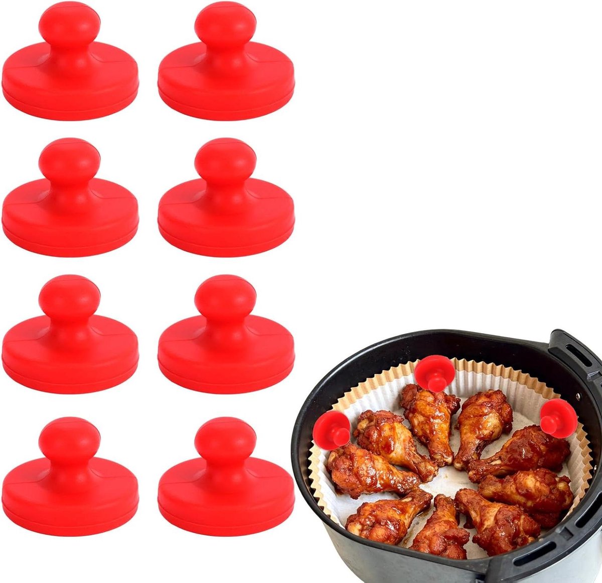 Airfryer Magneten - Bakpapier Houders - Veilig Bakken - Vergroot Contactoppervlak - 8 Stuks - Rood