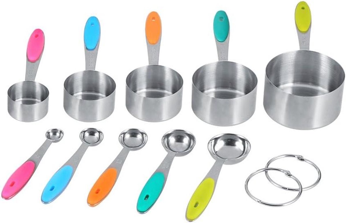 Maatbekerlepelset - Meetlepels - Koken en bakken - Dubbele meting - 10 delig - Zilver