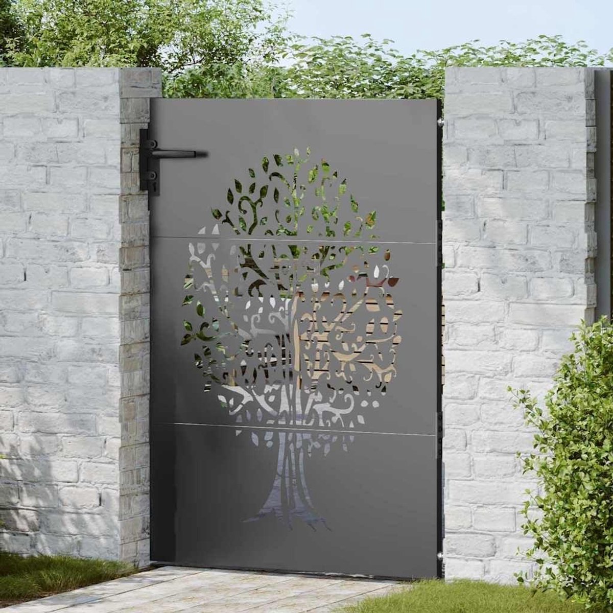 Tuinpoort Cortenstaal - Hekwerk Poort - Tuin Afsluiten - Lasergesneden Design - 85x150 cm - Zwart