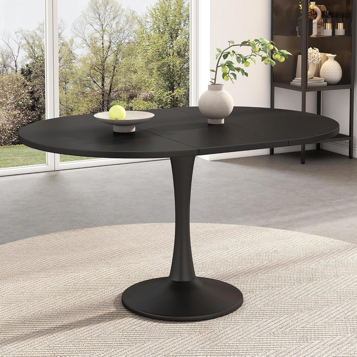Uittrekbare Eettafel - Keukentafel - Gezellig Tafelen - Modern Tulpen Design - 100-140cm - Zwart