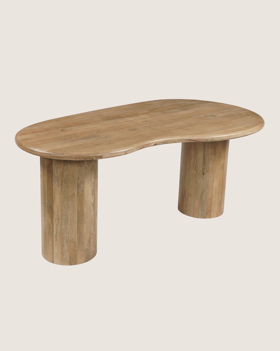 Niva Home Organische Eettafel 180 cm Mangohout – Houten Kolom Onderstel – Modern Design – 4-5 Personen naturel