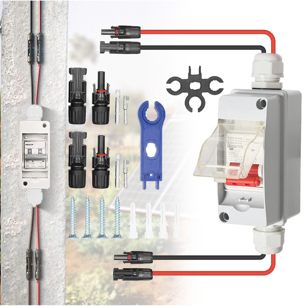 Achter Schakelaar Voor Zonnepanelen-DC 500V Stroomonderbreker Kast 32A IP65 Waterdicht-Miniatuur Stroomonderbreker-Buitengebruik