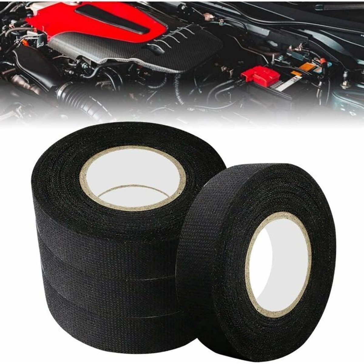 Verpakte kabelwikkeltape geschikt voor auto's - 19 mm x 15 m - Wrijvingsarme, vuilafstotende textieltape geschikt voor auto's - Geluidsreducerende, antislip textieltape, geschikt voor auto's, motoren en elektrische bedrading.