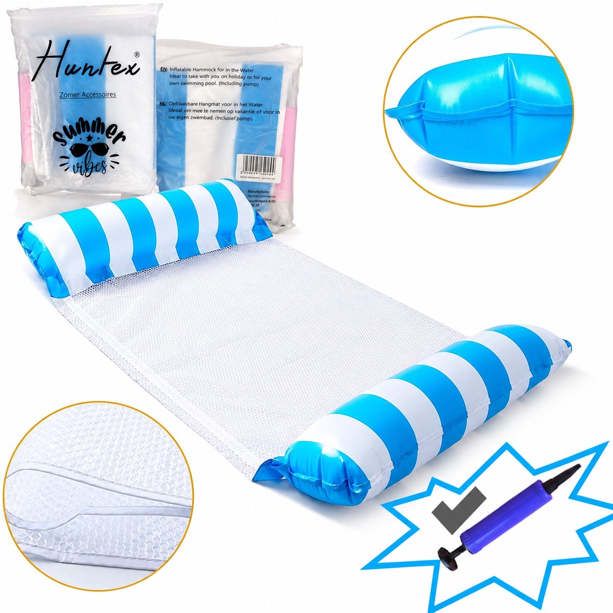Huntex Waterhangmat - Luchtbed Zwembad - Tanning Bed voor in het Water - Water Speelgoed voor Kinderen en Volwassenen