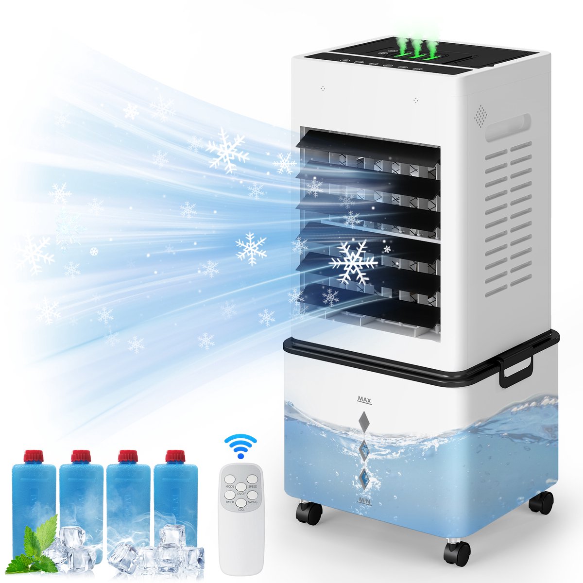 Puluomis Aircooler / Luchtkoeler – Met Koelelementen, 10L Watertank, Afstandsbediening, Timer & LED Display – Voor Verfrissende Verkoeling - Geen Mobiele Airco, Maar Effectief Alternatief Zonder Slang