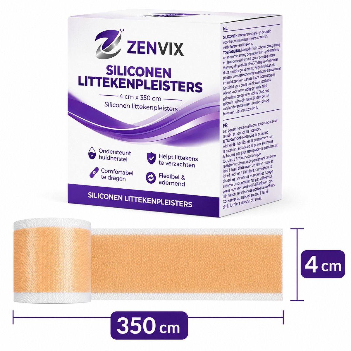 Zenvix® Siliconen Litteken Pleister 4x350 cm – Litteken Vervager - Scar Sheets – Littekens Pleisters Tape – Striemen - Silicone Scar Tape