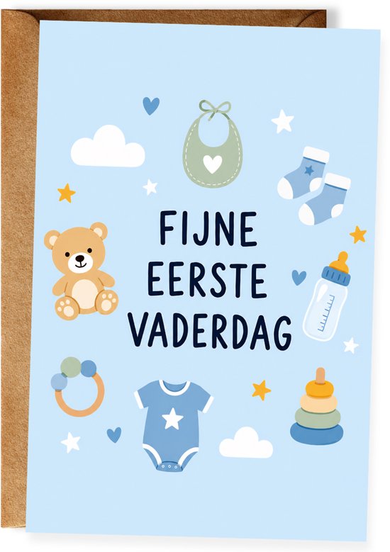 Fijne Eerste Vaderdag - Vaderdagkaart - Lieve kaart nieuwe papa - Vaderdagcadeau eerste Vaderdag - Wenskaart vader - Ansichtkaart (10x15 cm incl. envelop)