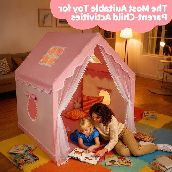 Speelhuisje voor Kinderen - Roze Prinsessen Tent voor Binnen, 120 x 100 x 130 cm, Snel Op te Setten en Draagbaar, Perfect voor Meisjes en Creatief Spelen van Merkloos — afbeelding 3