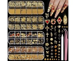 4 Stuks Nail art & sticker set - 3D Nail Art Rhinestones - Nagel diamantjes / Steentjes - Gouden Nagel Charms - Rhinestones Champagne - 3D Stern Nagel Anhänger - Rhinestones Set - DIY Manicure Decoraties - Gouden