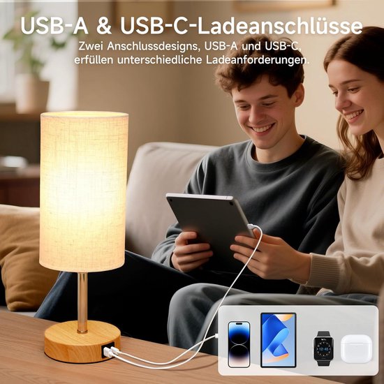 Dimbare Nachtlamp Met USB-A/C Oplaadpoort - Touch Bedlampje Voor Slaapkamer en Woonkamer van Merkloos — afbeelding 5