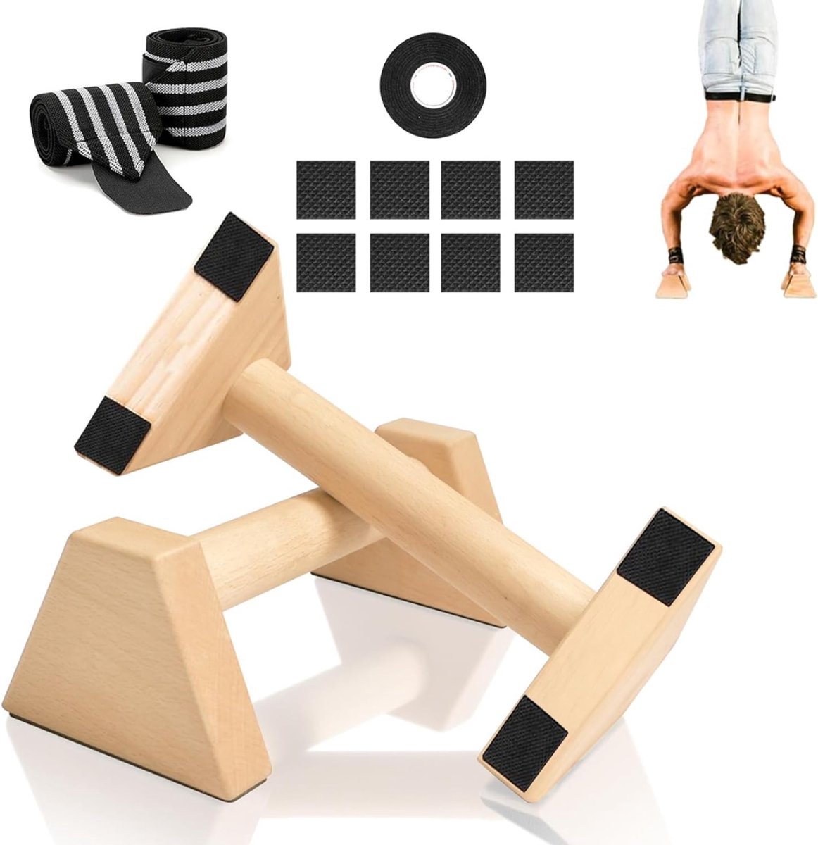 HEZIVO® Parallettes voor Calisthenics - 2 Stuks Opdruksteunen - Push Up Bar - Voor Krachttraining - Duurzaam Hout