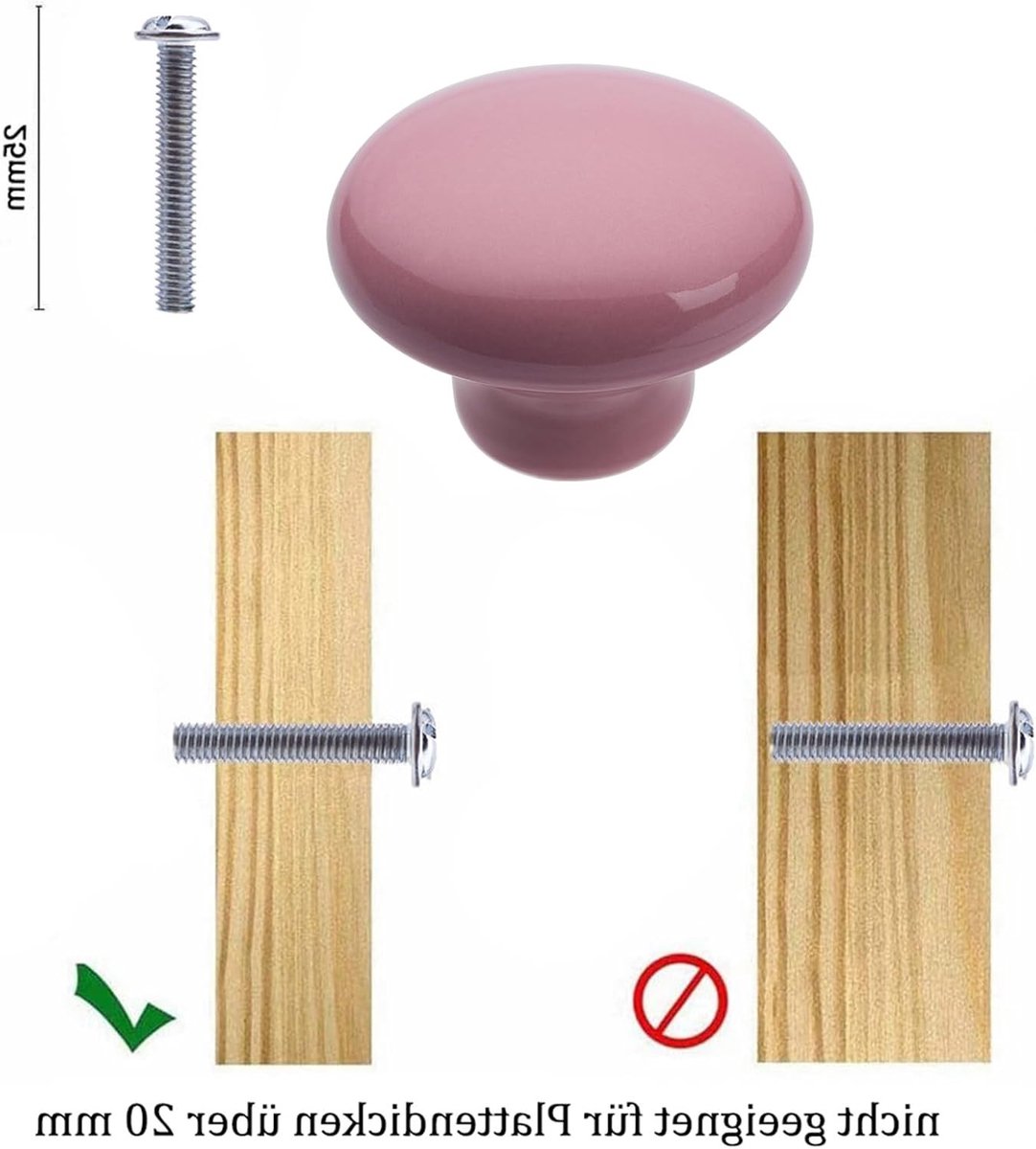 Set van 6 Ronde Keramische Meubelknoppen voor Keuken- en Kinderkamerkasten - Inclusief Schroeven en Eenvoudige Installatie (Roze)