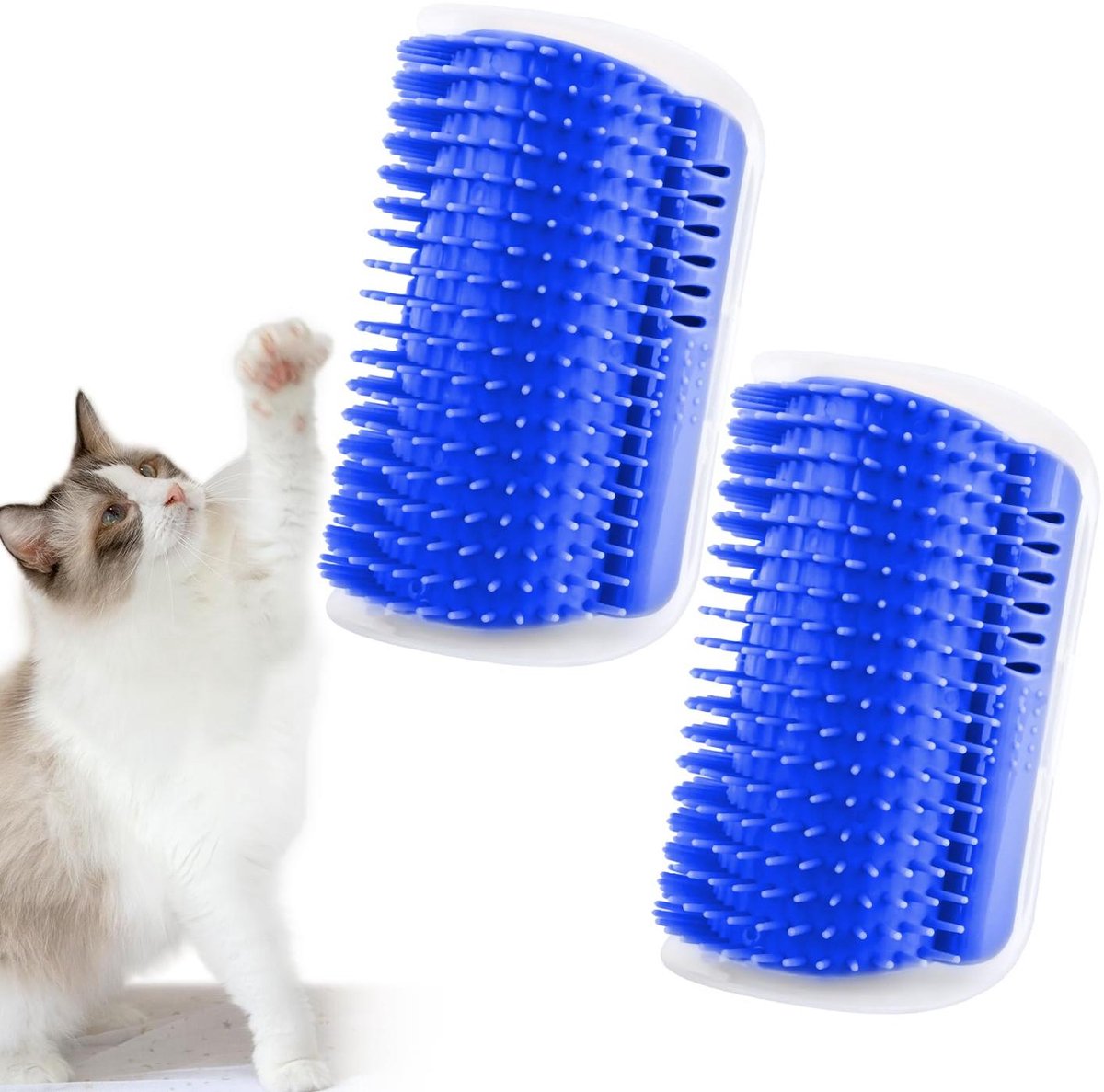carmdering - Kattenborstel - Zelfverzorgingsborstel - Hoekborstel - Zachte flexibele haren, verzamelt losse haren - Eenvoudig te installeren met tape of schroeven - Makkelijk schoon te maken - Voor binnenmuren en hoeken - Set van 2 - Blauw